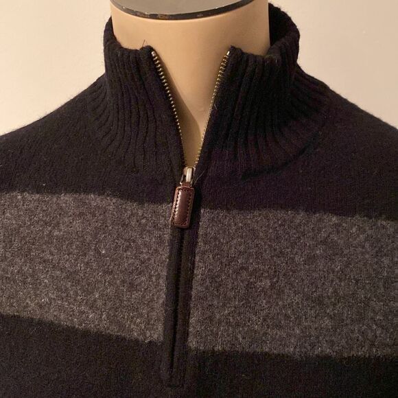 J CREW Men’s LAMBS WOOL LONG SLEEVE SWEATER Large BLACK GRAY STRIPED - Picture 2 of 5